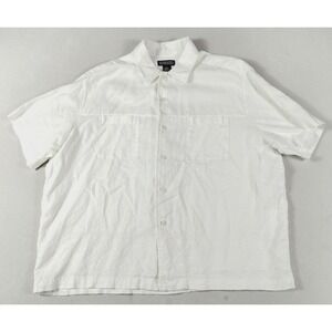 Lands' End Shirt Mens XL White Linen Short Sleeve Embroidered‎ Beach Resort